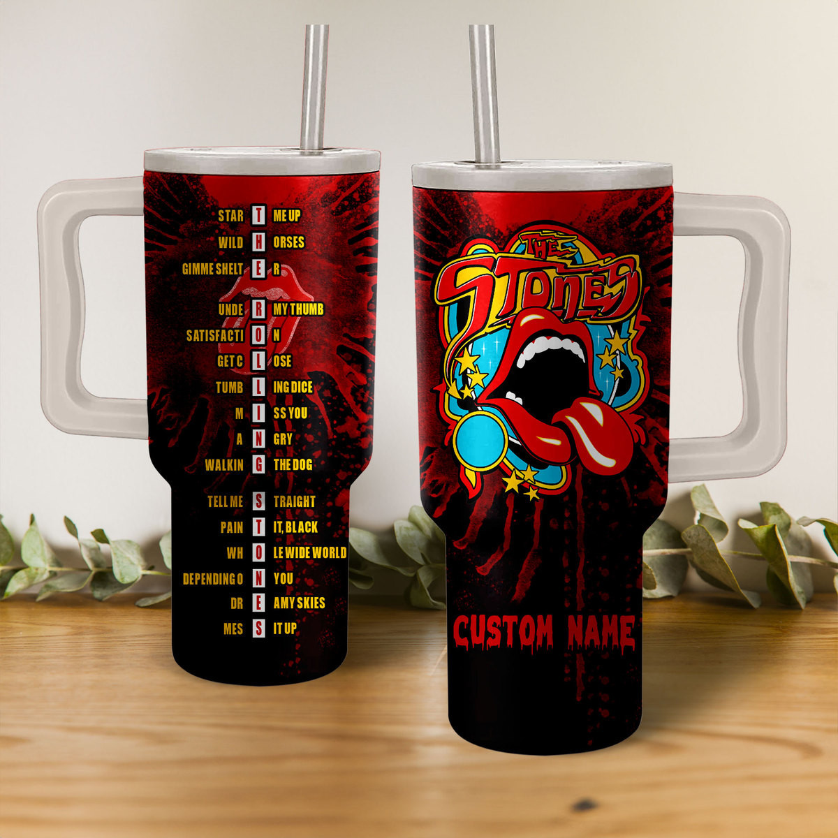 The Rolling Stones Music Custom Stanley Quencher 40oz Stainless Steel Tumbler With Handle