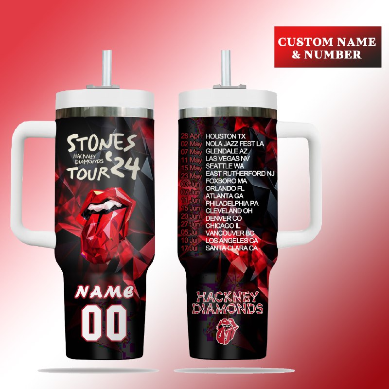 The Rolling Stones Music Custom Stanley Quencher 40oz Stainless Steel Tumbler With Handle