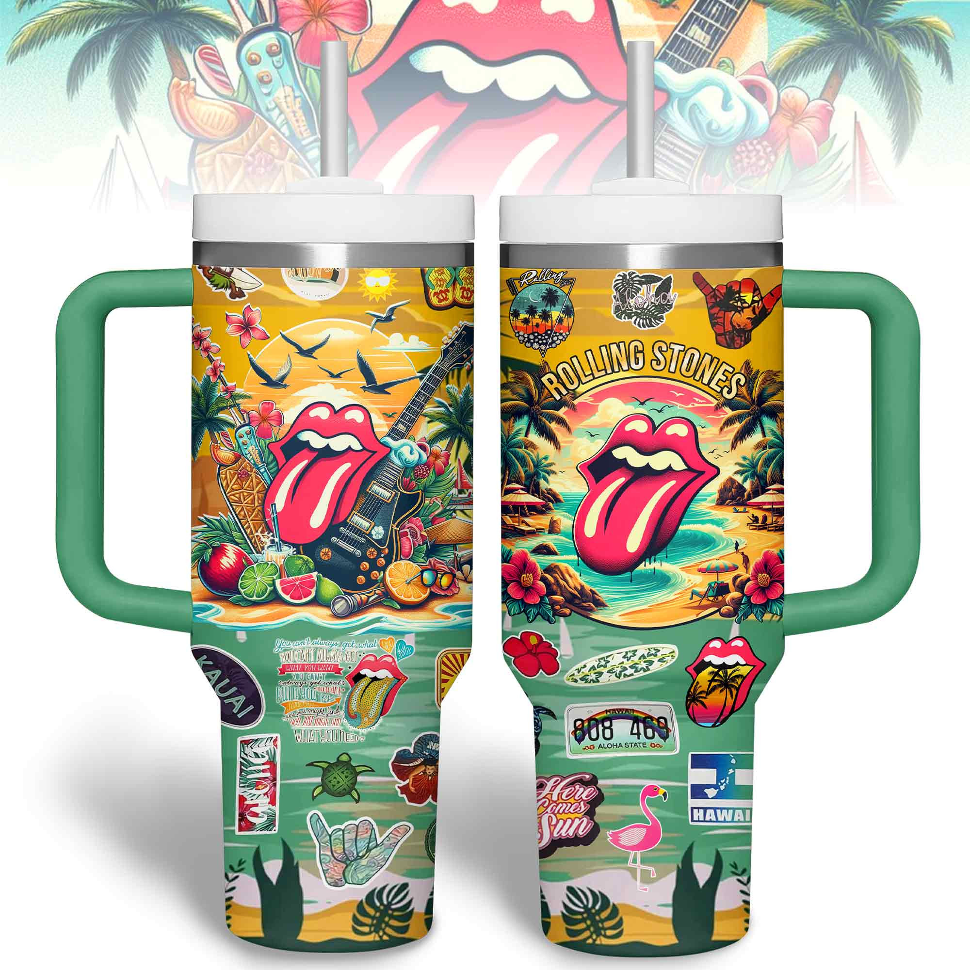The Rolling Stones Music Custom Stanley Quencher 40oz Stainless Steel Tumbler With Handle