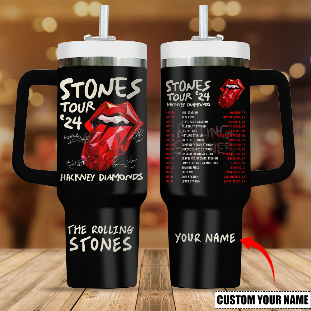 The Rolling Stones Music Custom Stanley Quencher 40oz Stainless Steel Tumbler With Handle
