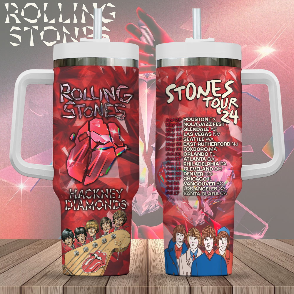 The Rolling Stones Music Custom Stanley Quencher 40oz Stainless Steel Tumbler With Handle