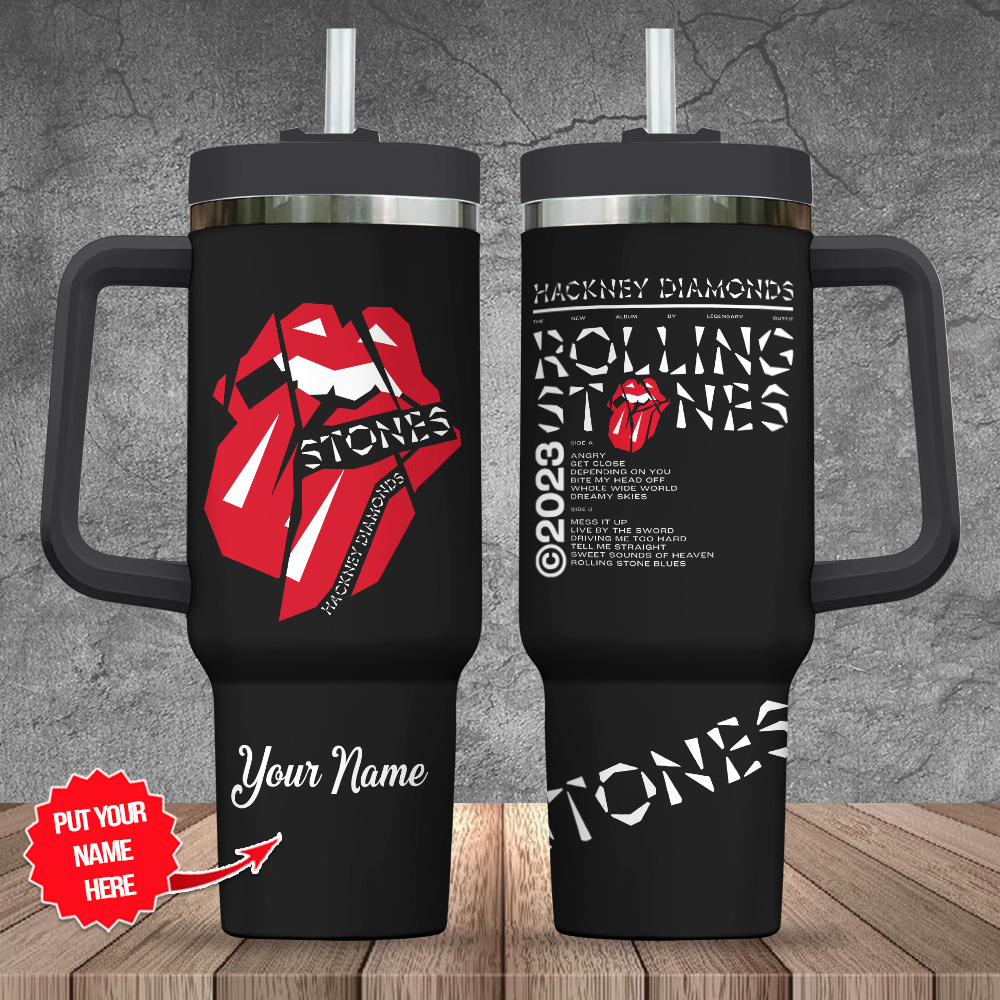 The Rolling Stones Music Custom Stanley Quencher 40oz Stainless Steel Tumbler With Handle