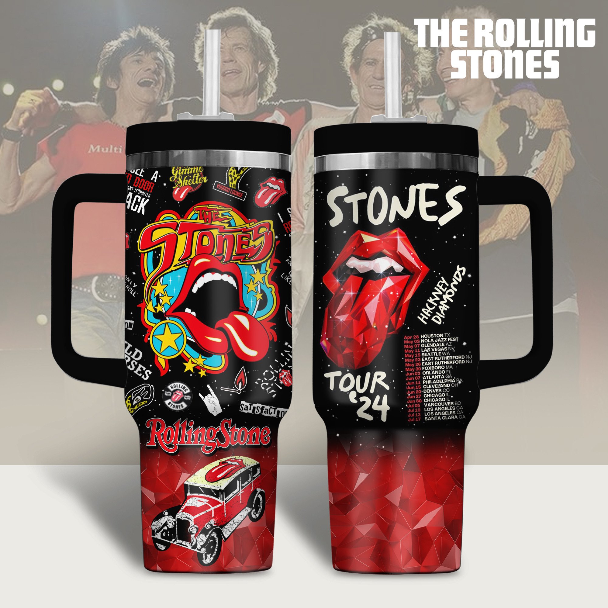 The Rolling Stones Music Custom Stanley Quencher 40oz Stainless Steel Tumbler With Handle