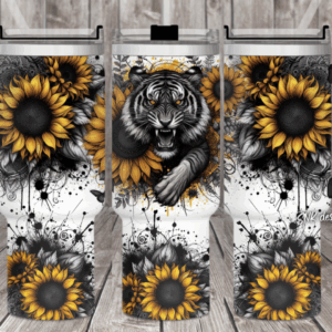 Tiger Sunflower Custom Stanley Quencher 40oz Stainless Steel Tumbler With Handle