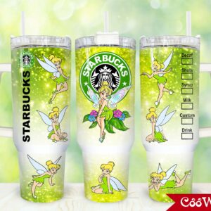 Tinker Bell Cartoon Custom Stanley Quencher 40oz Stainless Steel Tumbler With Handle