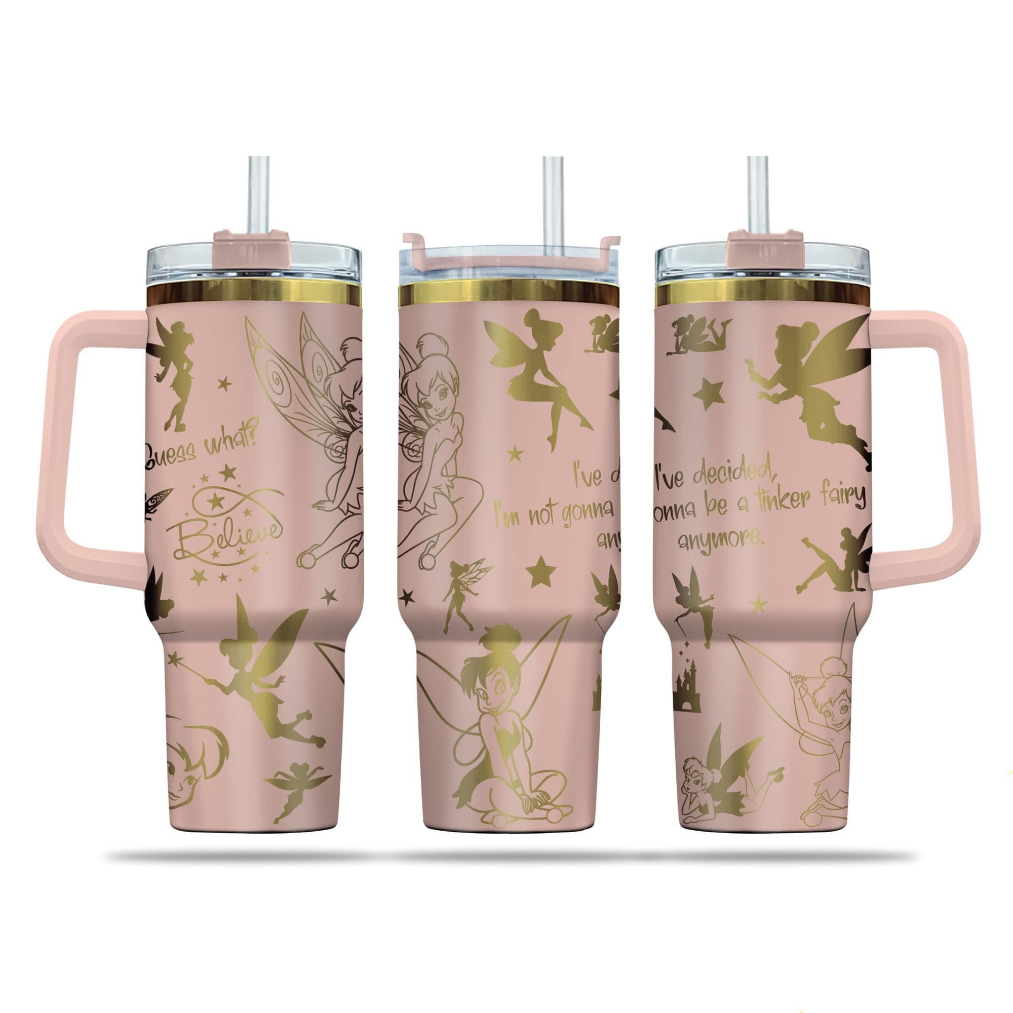 Tinkerbell Cartoon Custom Stanley Quencher 40oz Stainless Steel Tumbler With Handle