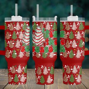 Tis the Season Christmas Tree Cakes Custom Stanley Quencher 40oz Stainless Steel Tumbler With Handle