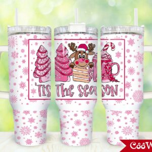 Tis The Season Custom Stanley Quencher 40oz Stainless Steel Tumbler With Handle