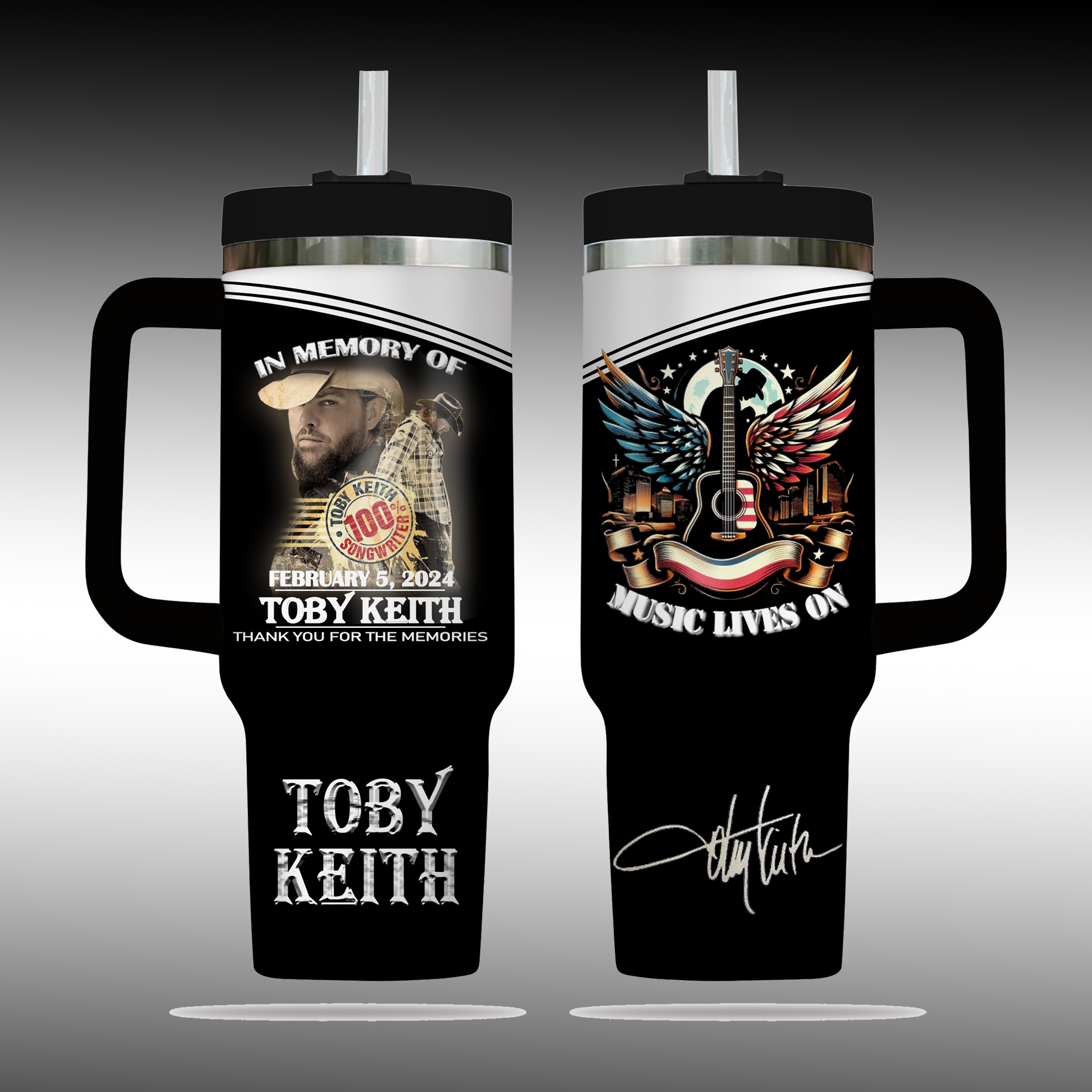 Toby Keith Music Custom Stanley Quencher 40oz Stainless Steel Tumbler With Handle
