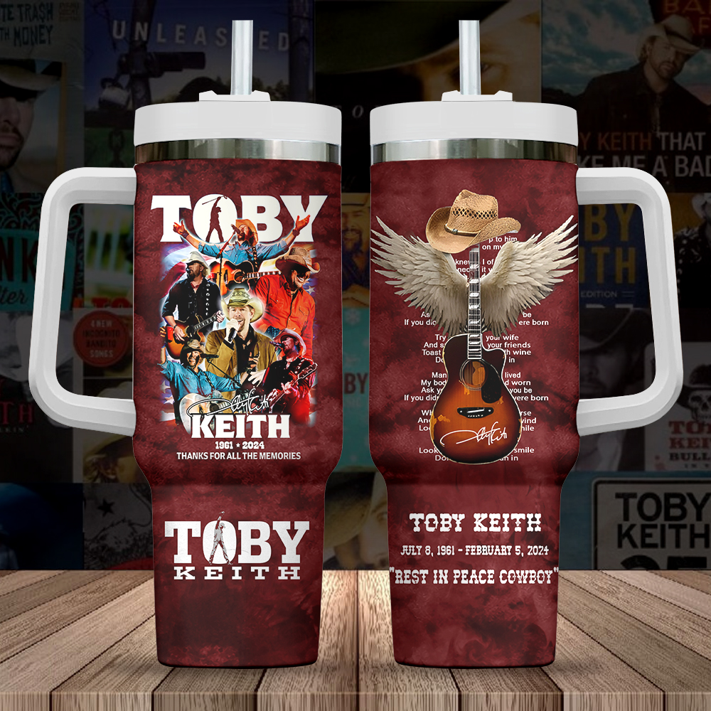 Toby Keith Music Custom Stanley Quencher 40oz Stainless Steel Tumbler With Handle
