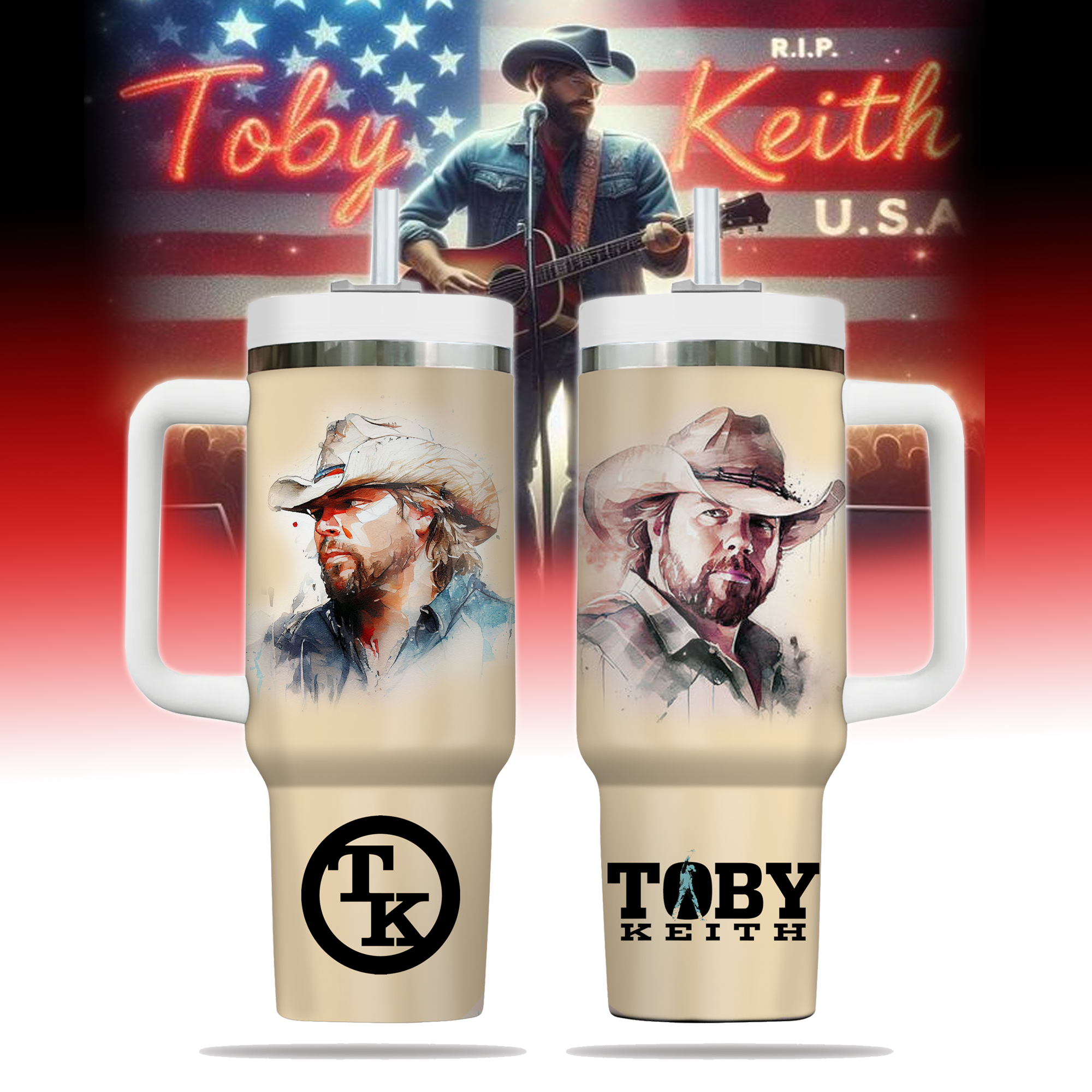 Toby Keith Music Custom Stanley Quencher 40oz Stainless Steel Tumbler With Handle