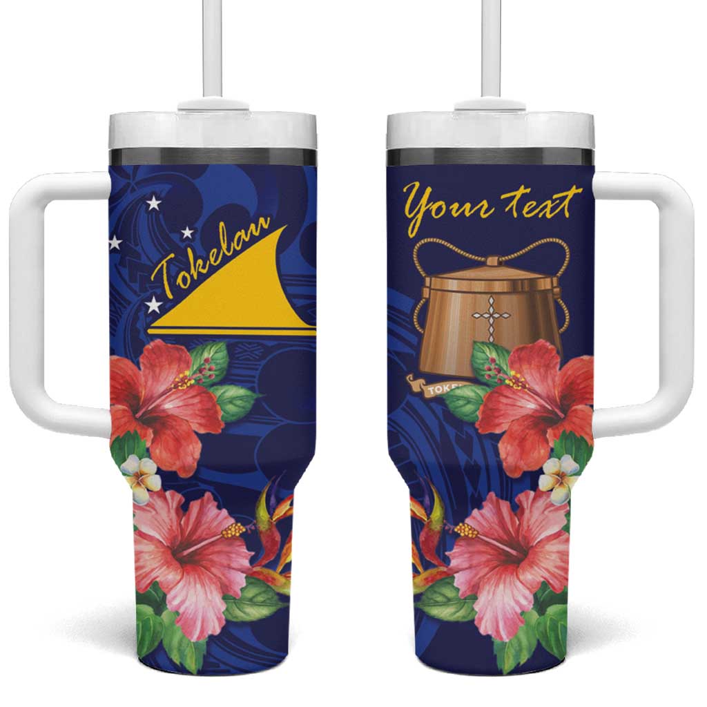 Tokelau Tropical Hibiscus With Polynesian Plumeria Tattoo Custom Stanley Quencher 40oz Stainless Steel Tumbler With Handle
