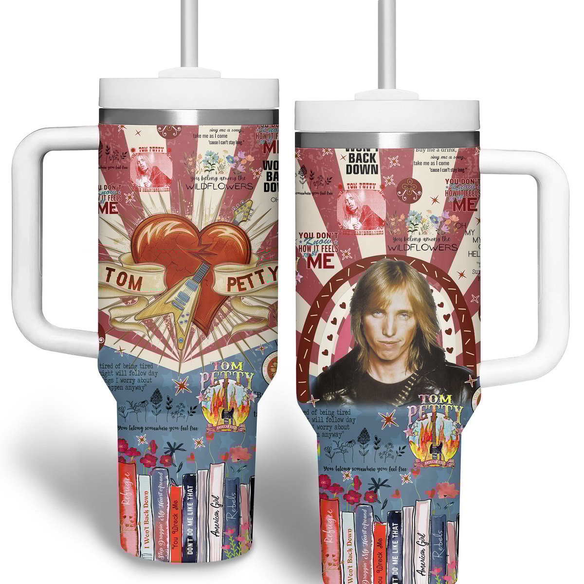 Tom Petty Music Custom Stanley Quencher 40oz Stainless Steel Tumbler With Handle