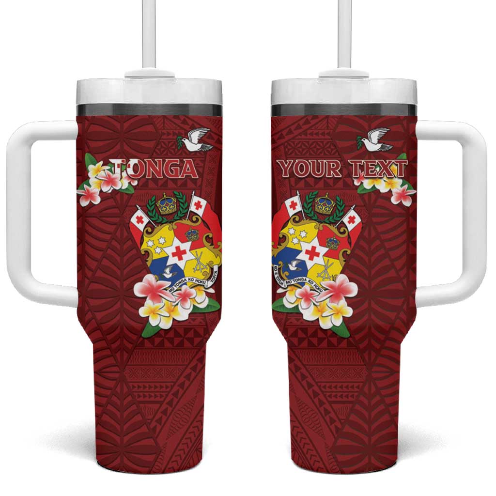 Tonga Coat Of Arms Plumeria With Ngatu Custom Stanley Quencher 40oz Stainless Steel Tumbler With Handle