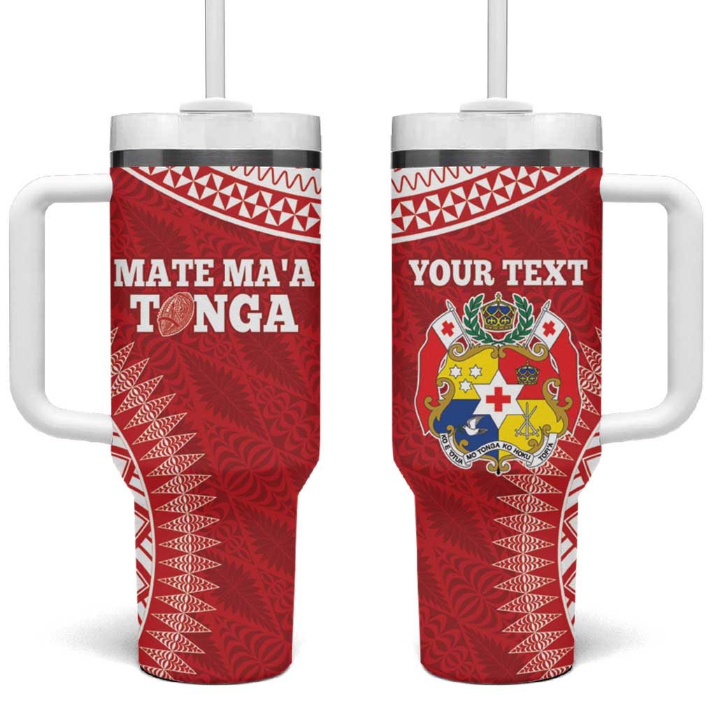 Tonga Mate Maa Go Champions Tongan Ngatu Red Custom Stanley Quencher 40oz Stainless Steel Tumbler With Handle