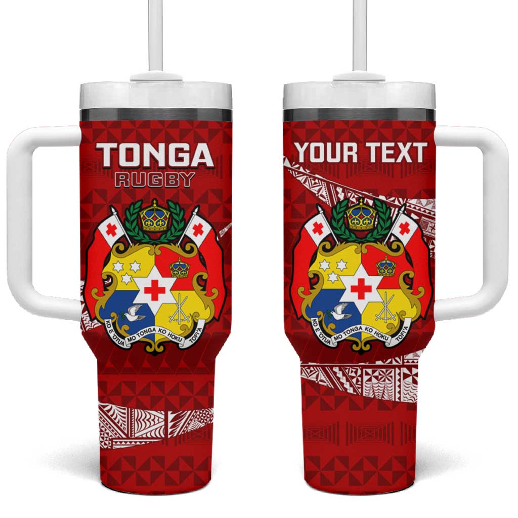 Tonga Rugby Ikale Tahi Tongan Ngatu Custom Stanley Quencher 40oz Stainless Steel Tumbler With Handle