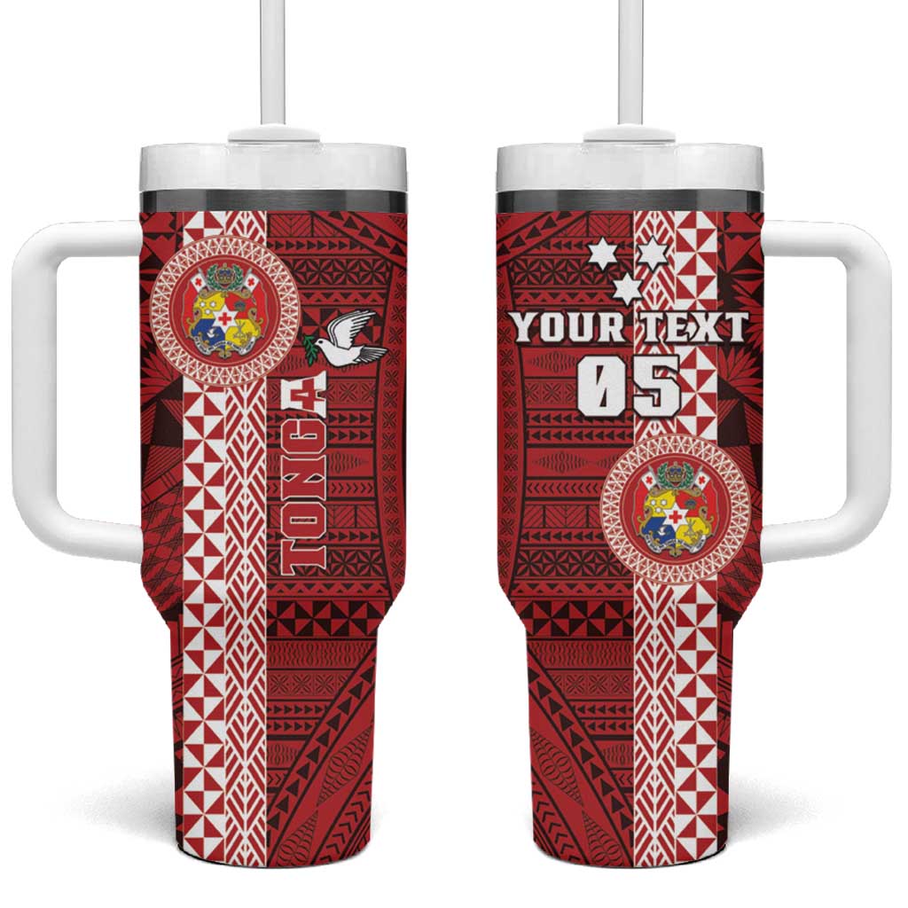 Tonga Rugby World Cup 2023 Coat Of Arms Ngatu Custom Stanley Quencher 40oz Stainless Steel Tumbler With Handle