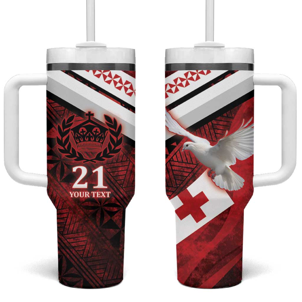 Tonga XIII Rugby Tribal Tattoo Mate Ma'a Tonga Kupesi Ngatu Grunge Custom Stanley Quencher 40oz Stainless Steel Tumbler With Handle