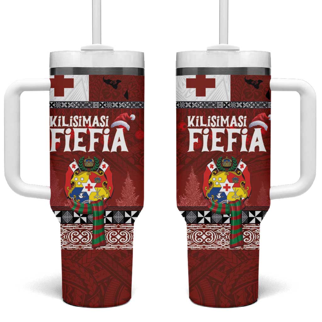 Tongan Christmas Kilisimasi Fiefia with Ngatu Art Tattoo Custom Stanley Quencher 40oz Stainless Steel Tumbler With Handle