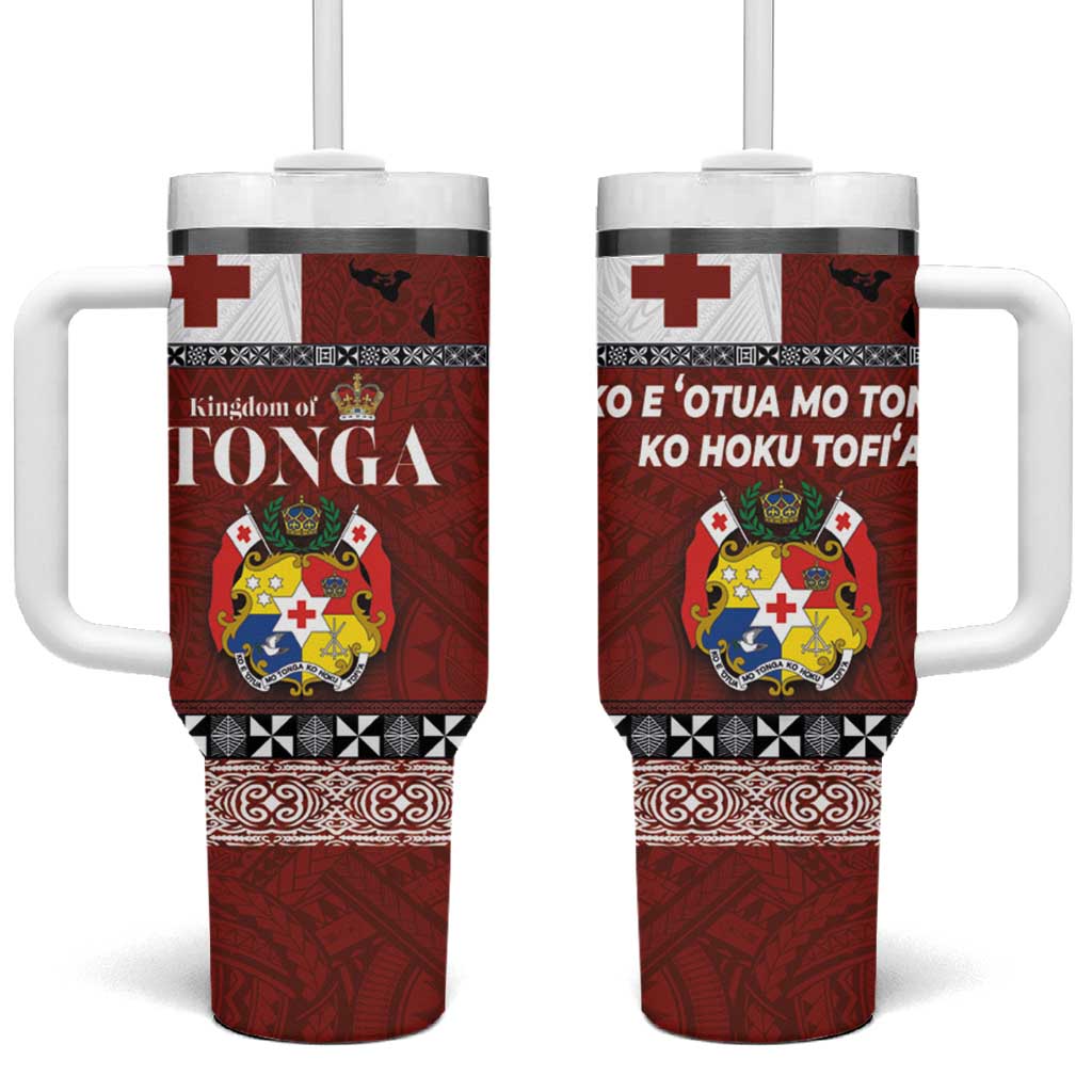 Tongan Culture Ngatu Art Tattoo and Emblem of Tonga Custom Stanley Quencher 40oz Stainless Steel Tumbler With Handle