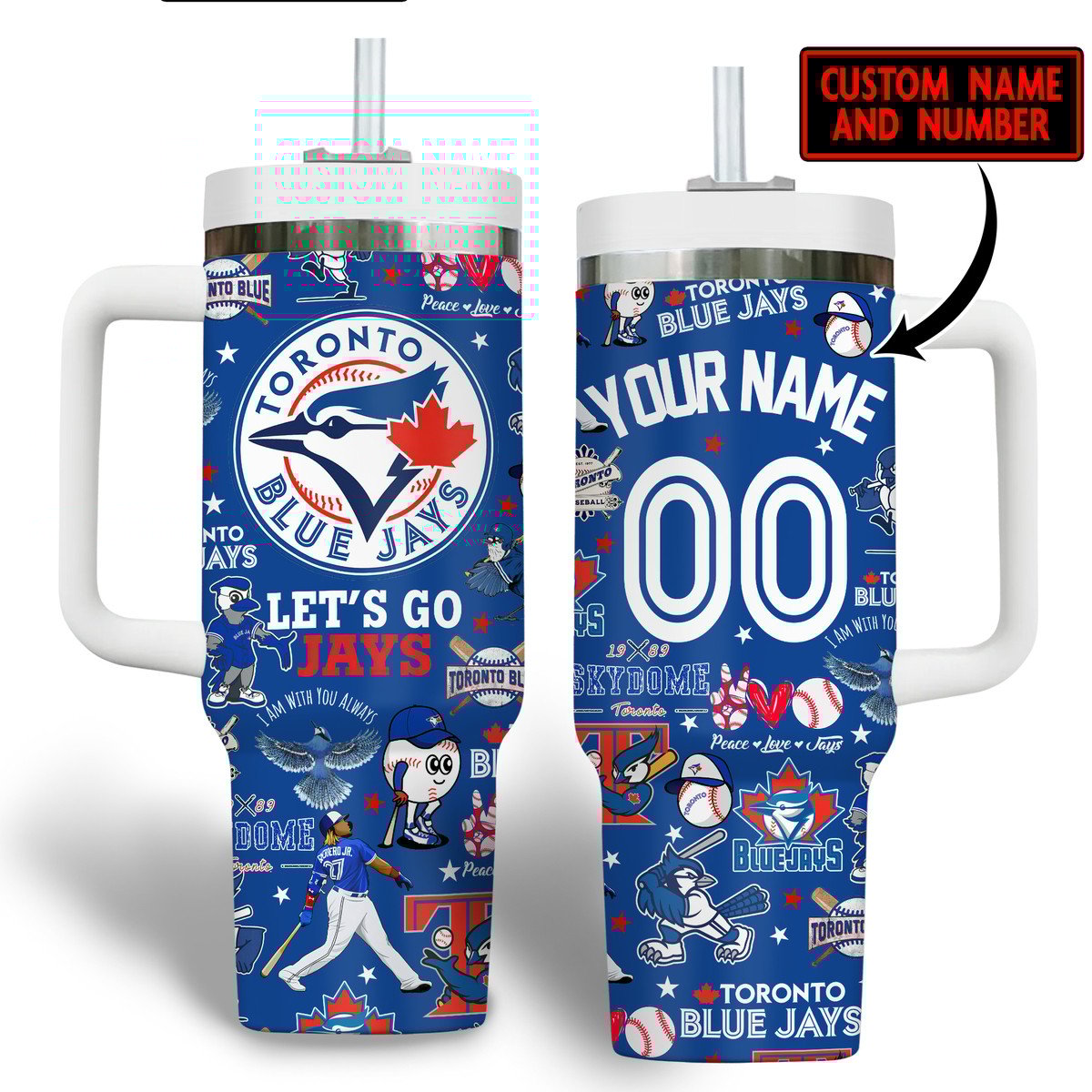 Toronto Blue Jays MLB Custom Stanley Quencher 40oz Stainless Steel Tumbler With Handle