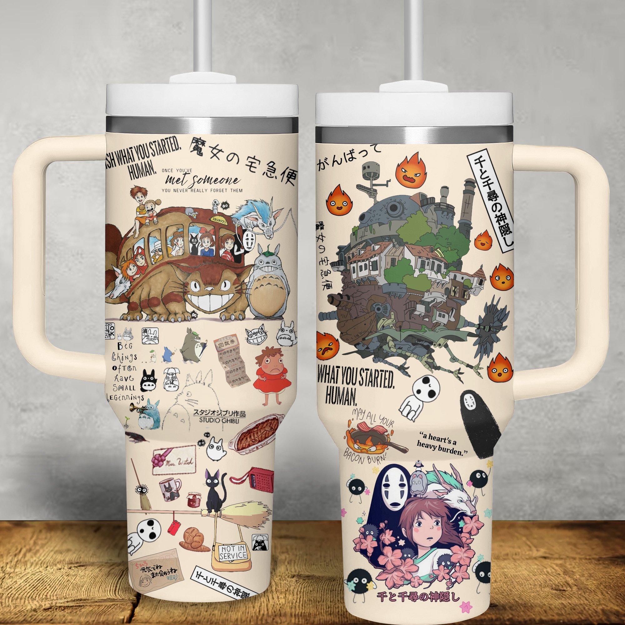 Totoro Cartoon Custom Stanley Quencher 40oz Stainless Steel Tumbler With Handle