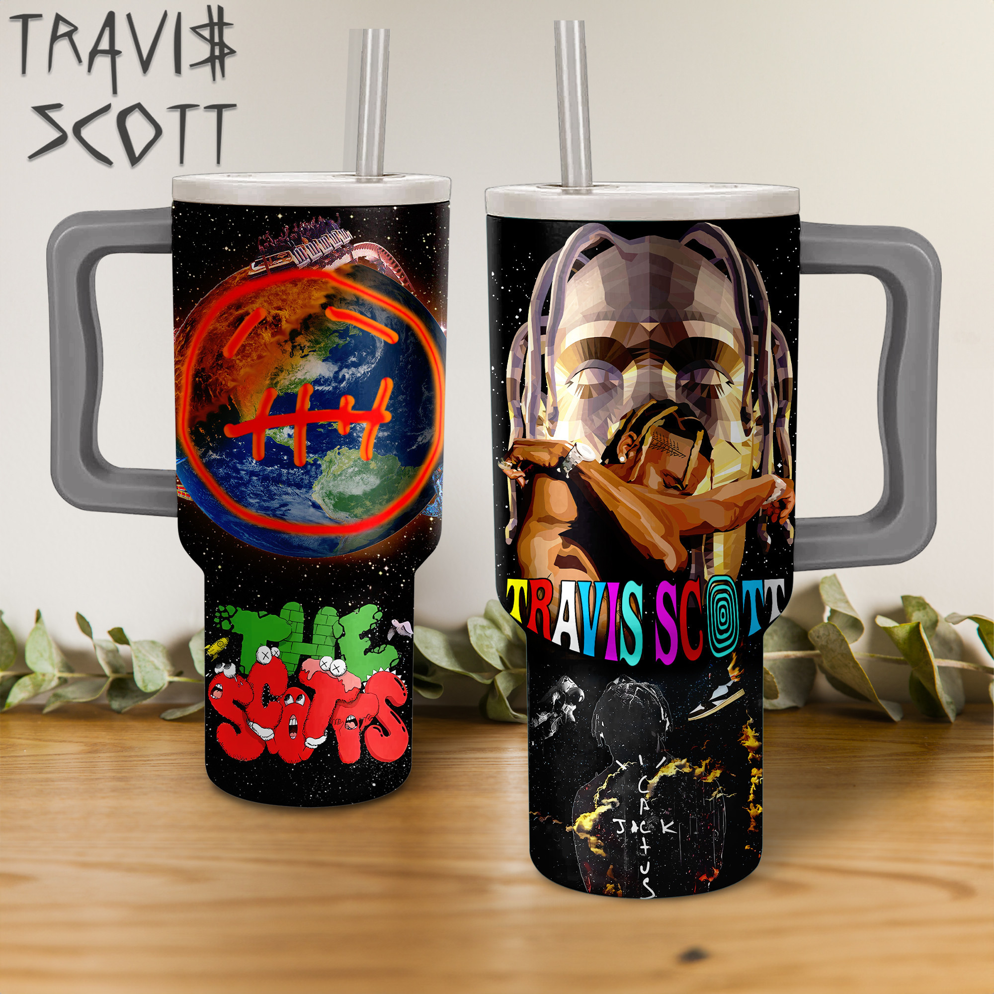 Travis Scott Music Custom Stanley Quencher 40oz Stainless Steel Tumbler With Handle