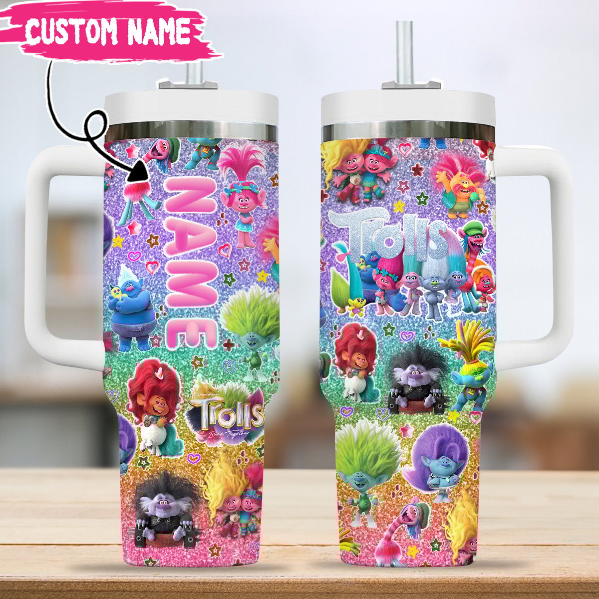 Trolls Movies Custom Stanley Quencher 40oz Stainless Steel Tumbler With Handle