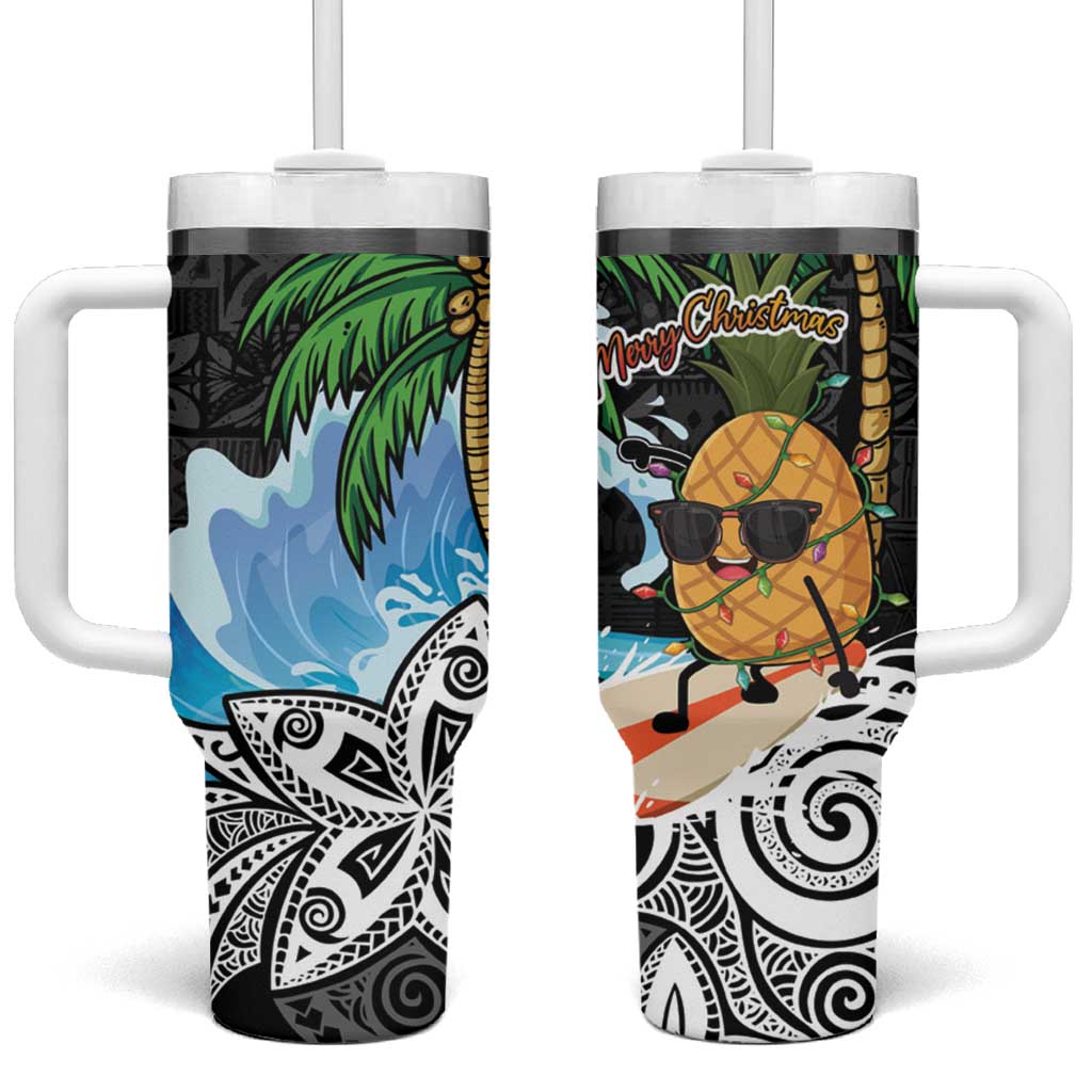 Tropical Christmas Polynesian Funny Surfing Pineapple Custom Stanley Quencher 40oz Stainless Steel Tumbler With Handle