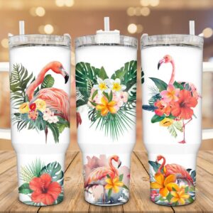 Tropical Flamingo Custom Stanley Quencher 40oz Stainless Steel Tumbler With Handle