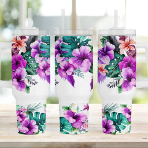 Tropical Floral Custom Stanley Quencher 40oz Stainless Steel Tumbler With Handle