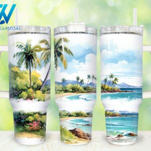 Tropical Island Custom Stanley Quencher 40oz Stainless Steel Tumbler With Handle
