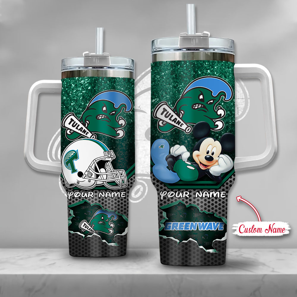 Tulane Green Wave NCAA Mickey Mouse Custom Stanley Quencher 40oz Stainless Steel Tumbler With Handle