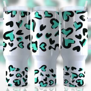 Turquoise Leopard Print Custom Stanley Quencher 40oz Stainless Steel Tumbler With Handle