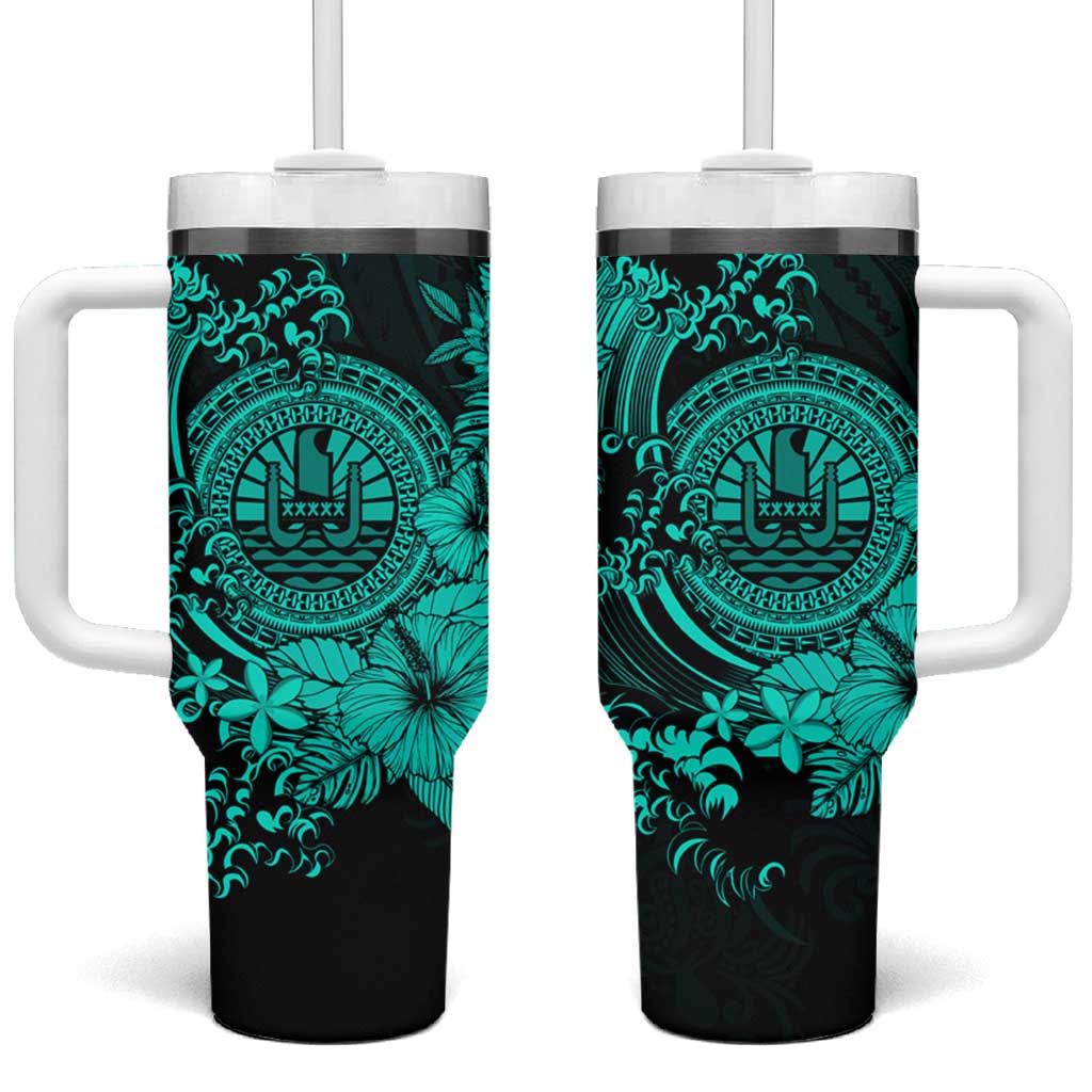 Turquoise Polynesian Tahiti Island The Wave of Water Custom Stanley Quencher 40oz Stainless Steel Tumbler With Handle
