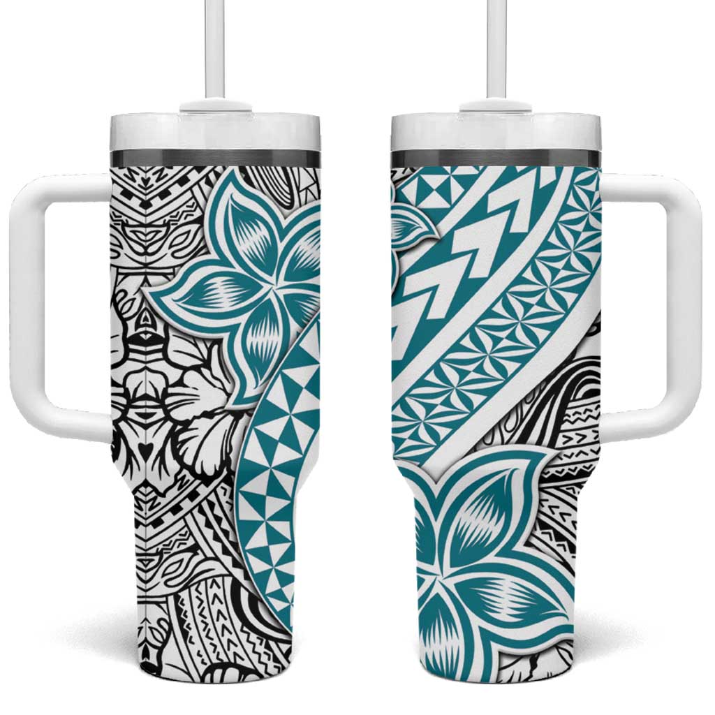 Turquoise Traditional Polynesian Tribal Tattoo Retro Custom Stanley Quencher 40oz Stainless Steel Tumbler With Handle