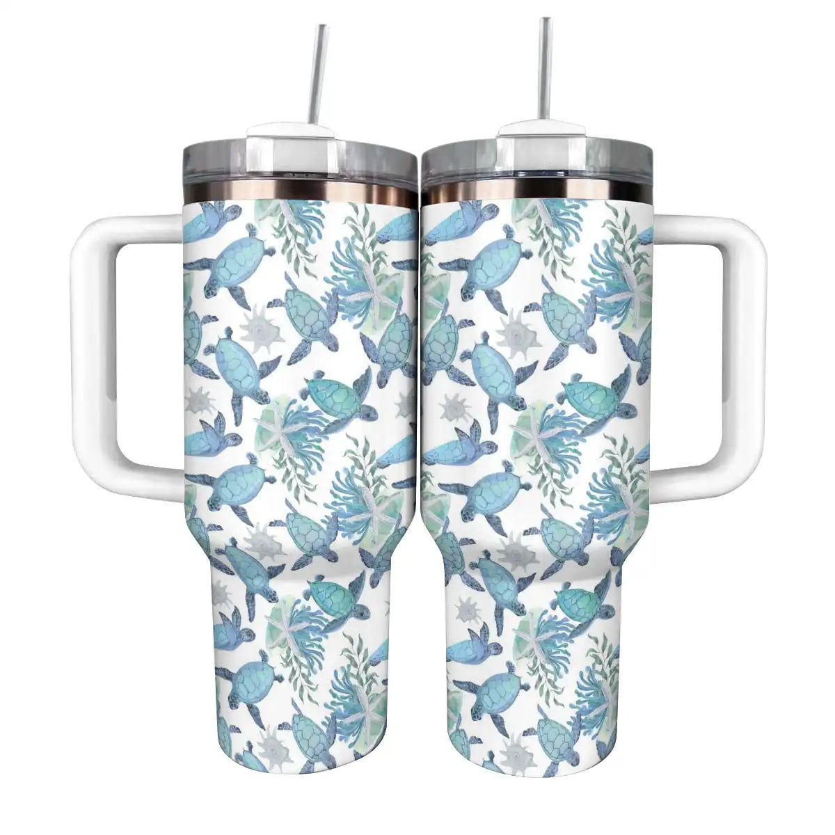Turtle Custom Stanley Quencher 40oz Stainless Steel Tumbler With Handle