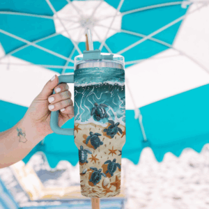 Turtle Custom Stanley Quencher 40oz Stainless Steel Tumbler With Handle