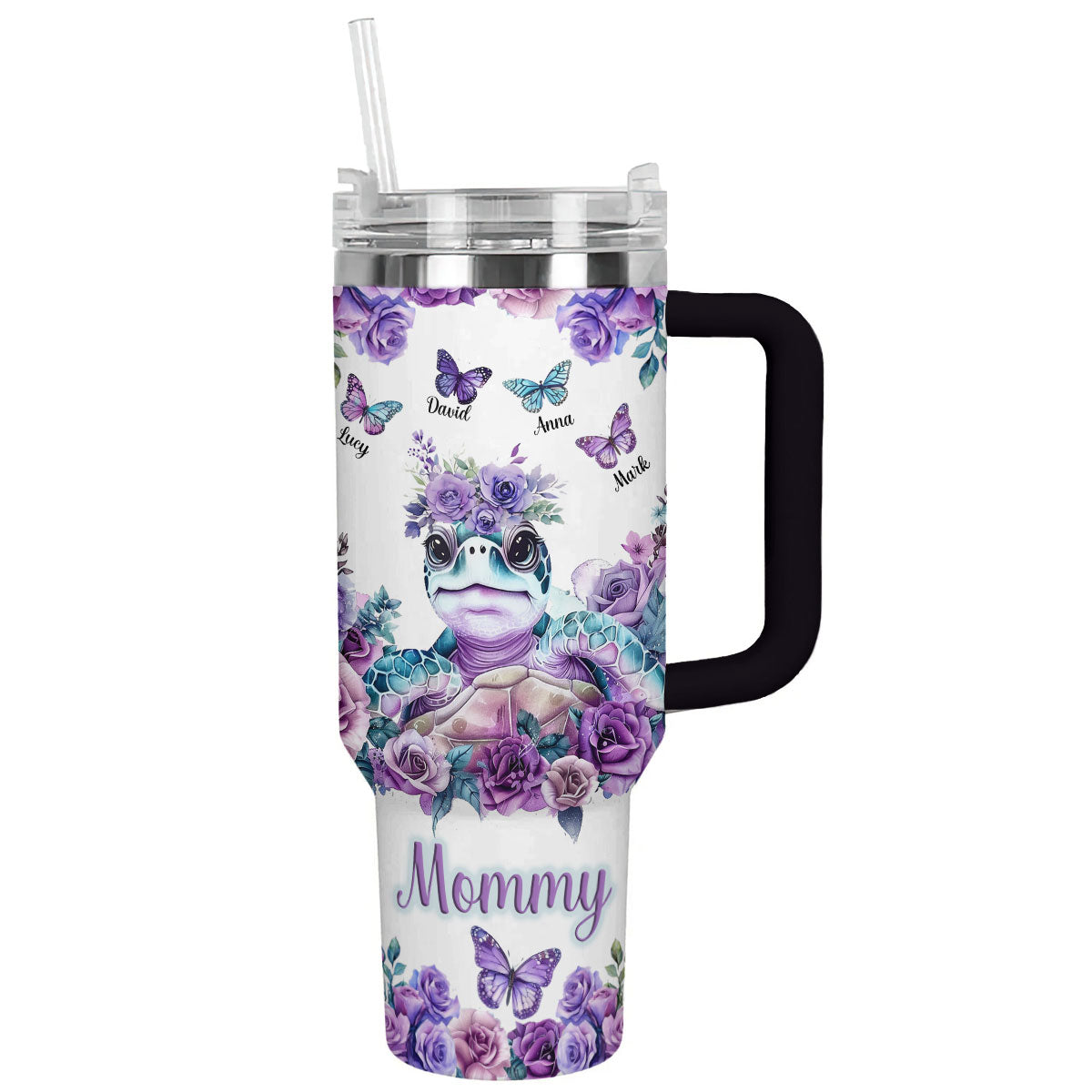 Turtle Custom Stanley Quencher 40oz Stainless Steel Tumbler With Handle