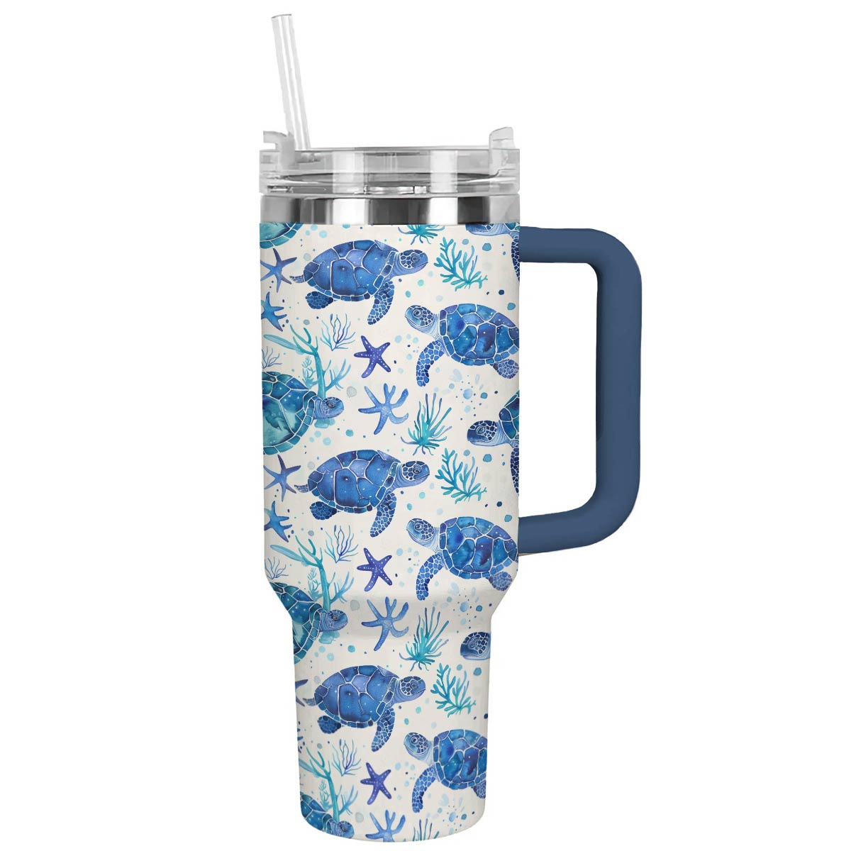 Turtle Custom Stanley Quencher 40oz Stainless Steel Tumbler With Handle