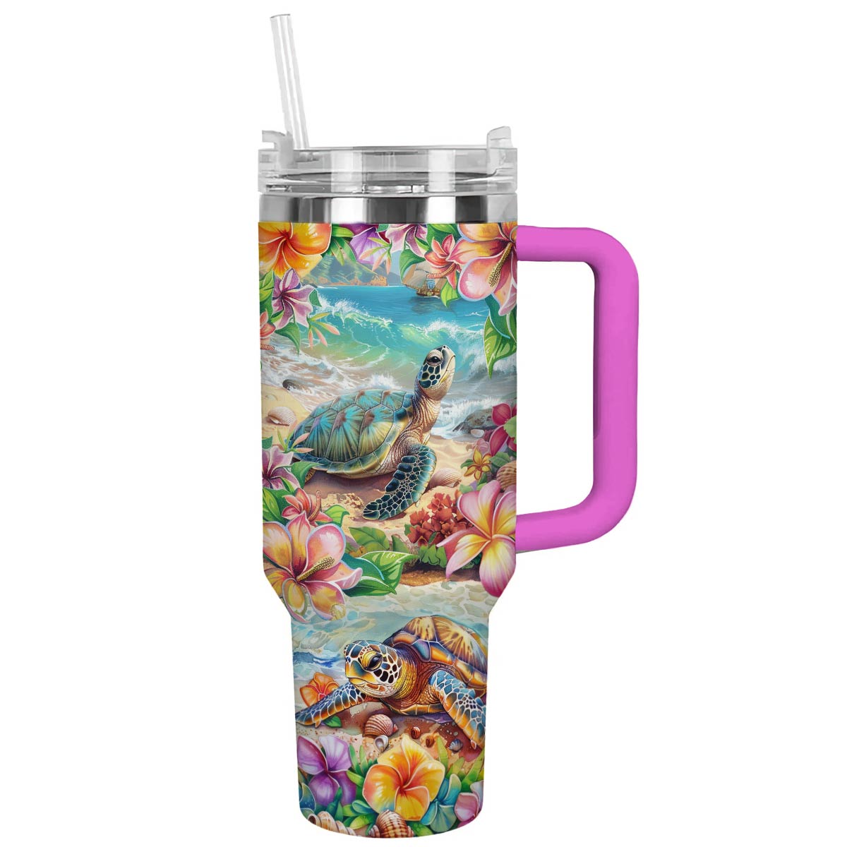 Turtle Custom Stanley Quencher 40oz Stainless Steel Tumbler With Handle