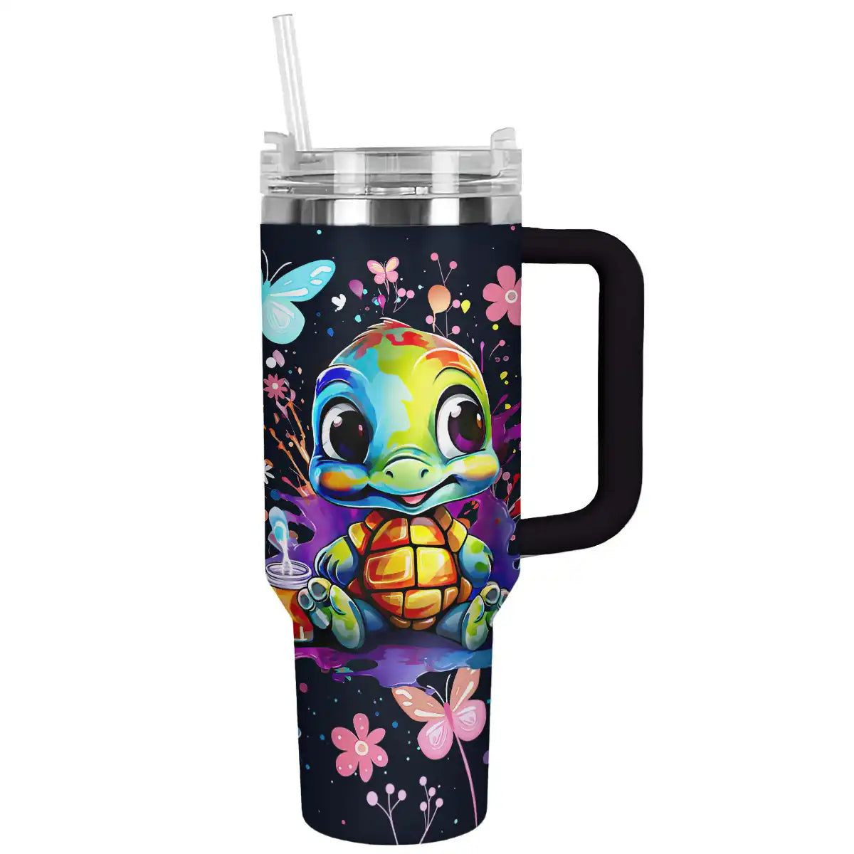 Turtle Custom Stanley Quencher 40oz Stainless Steel Tumbler With Handle