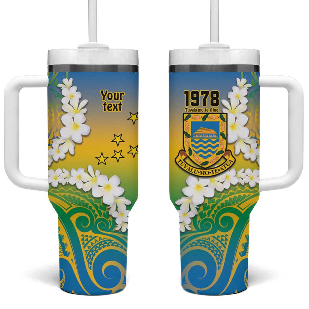 Tuvalu 1978 Independence Day Polynesian Plumeria Custom Stanley Quencher 40oz Stainless Steel Tumbler With Handle