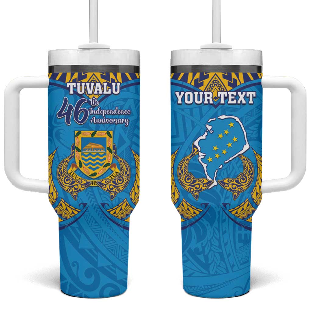 Tuvalu Independence Day Coat Of Arms With Polynesian Dolphin Tattoo Custom Stanley Quencher 40oz Stainless Steel Tumbler With Handle
