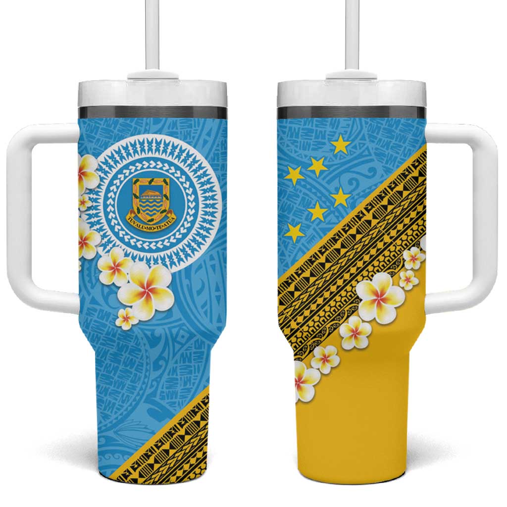 Tuvalu Plumeria Flowers Polynesian Tribal Custom Stanley Quencher 40oz Stainless Steel Tumbler With Handle