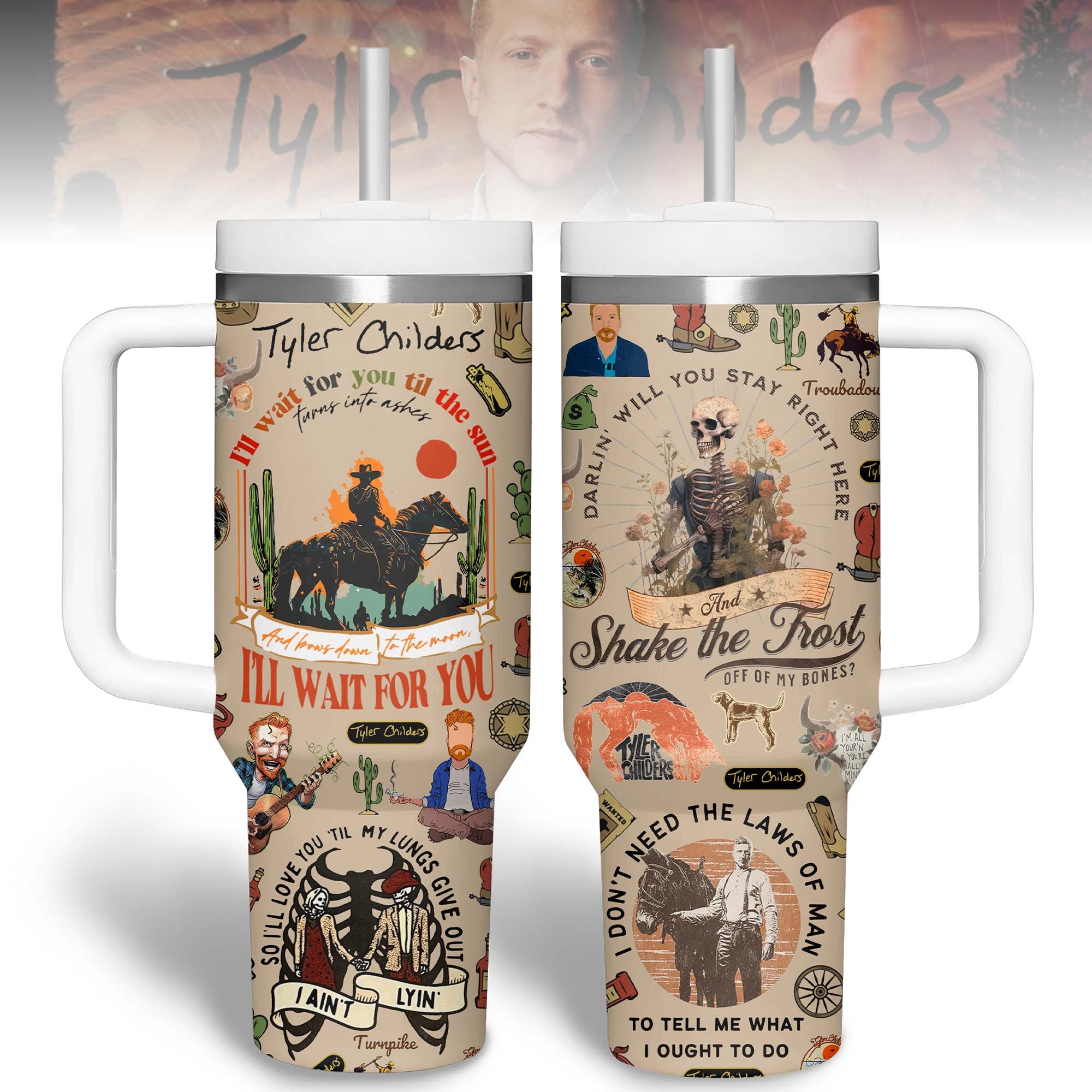 Tyler Childers Music Custom Stanley Quencher 40oz Stainless Steel Tumbler With Handle