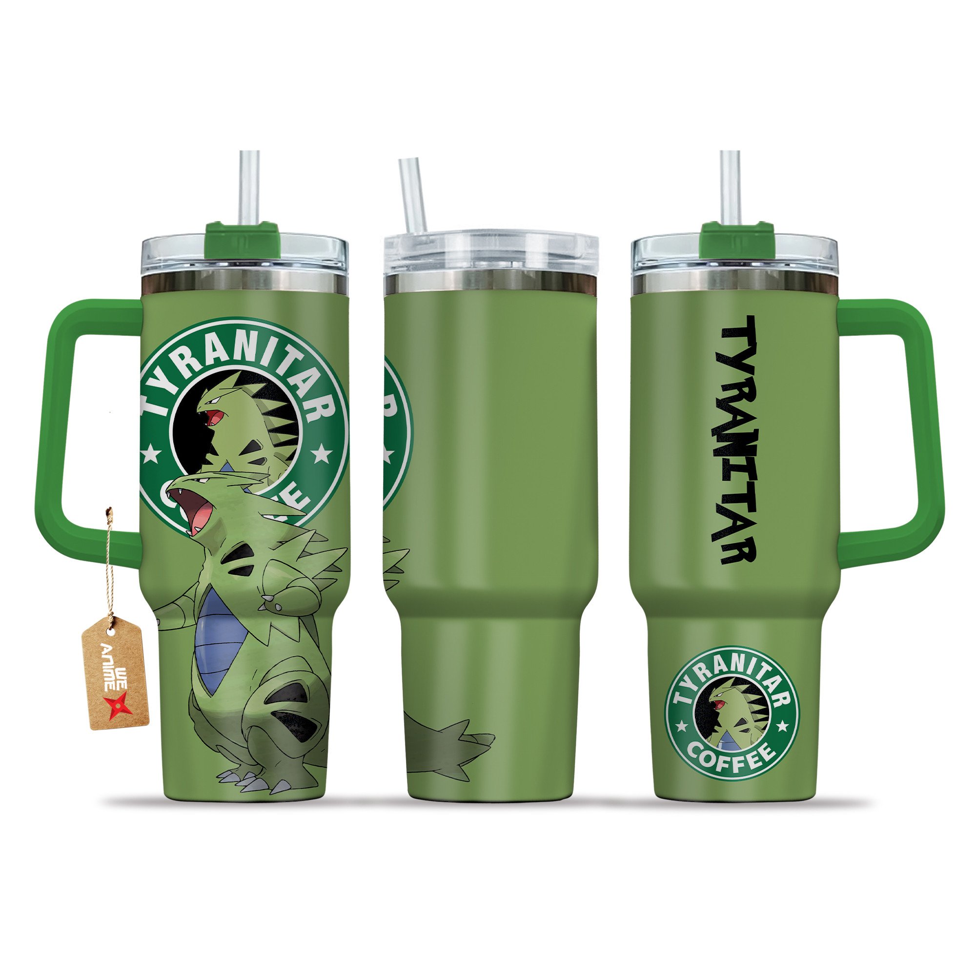 Tyranitar Coffee Pokemon Anime Custom Stanley Quencher 40oz Stainless Steel Tumbler With Handle