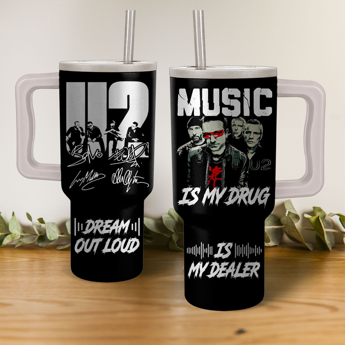U2 Band Music Custom Stanley Quencher 40oz Stainless Steel Tumbler With Handle
