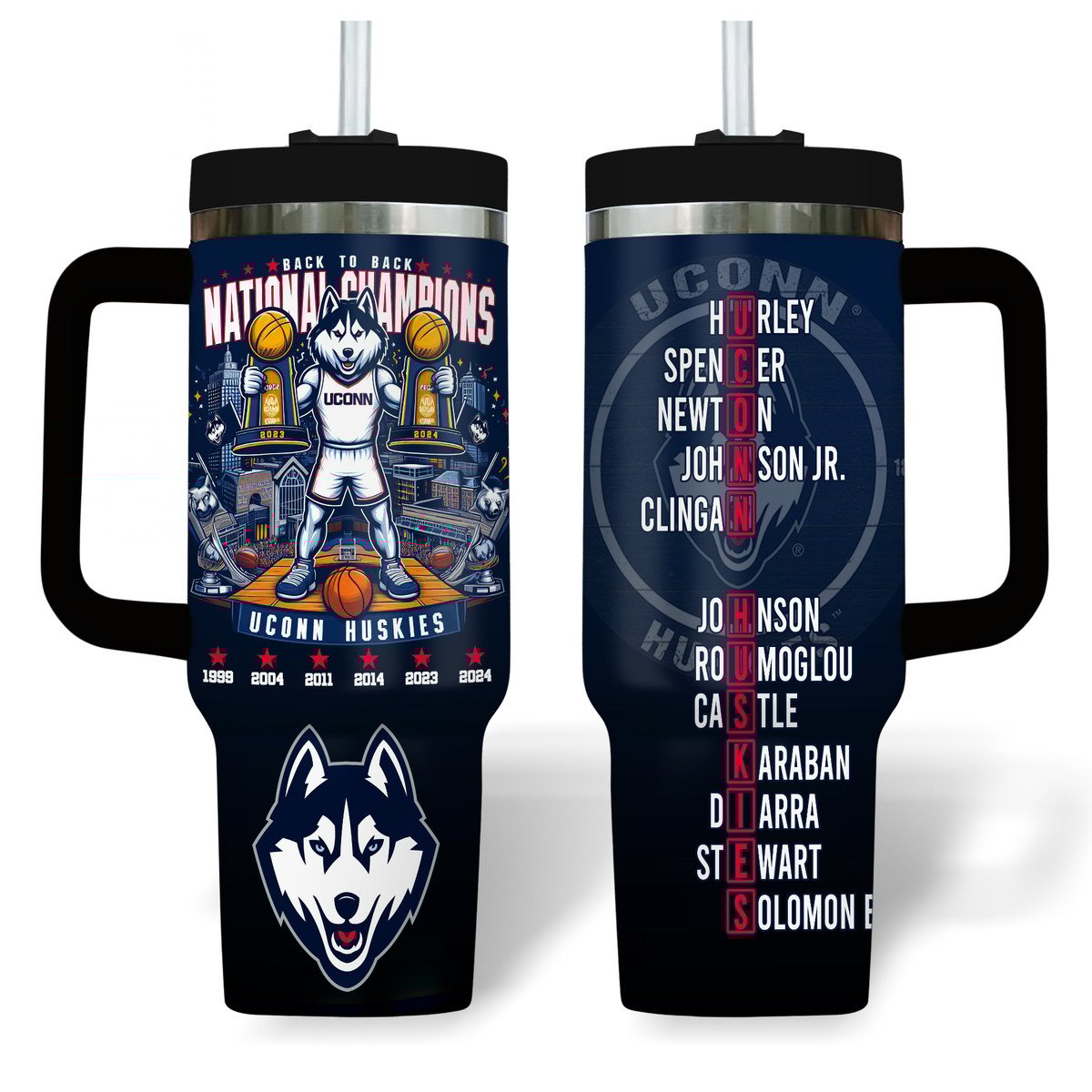 UConn Huskies basketball NCAA Custom Stanley Quencher 40oz Stainless Steel Tumbler With Handle