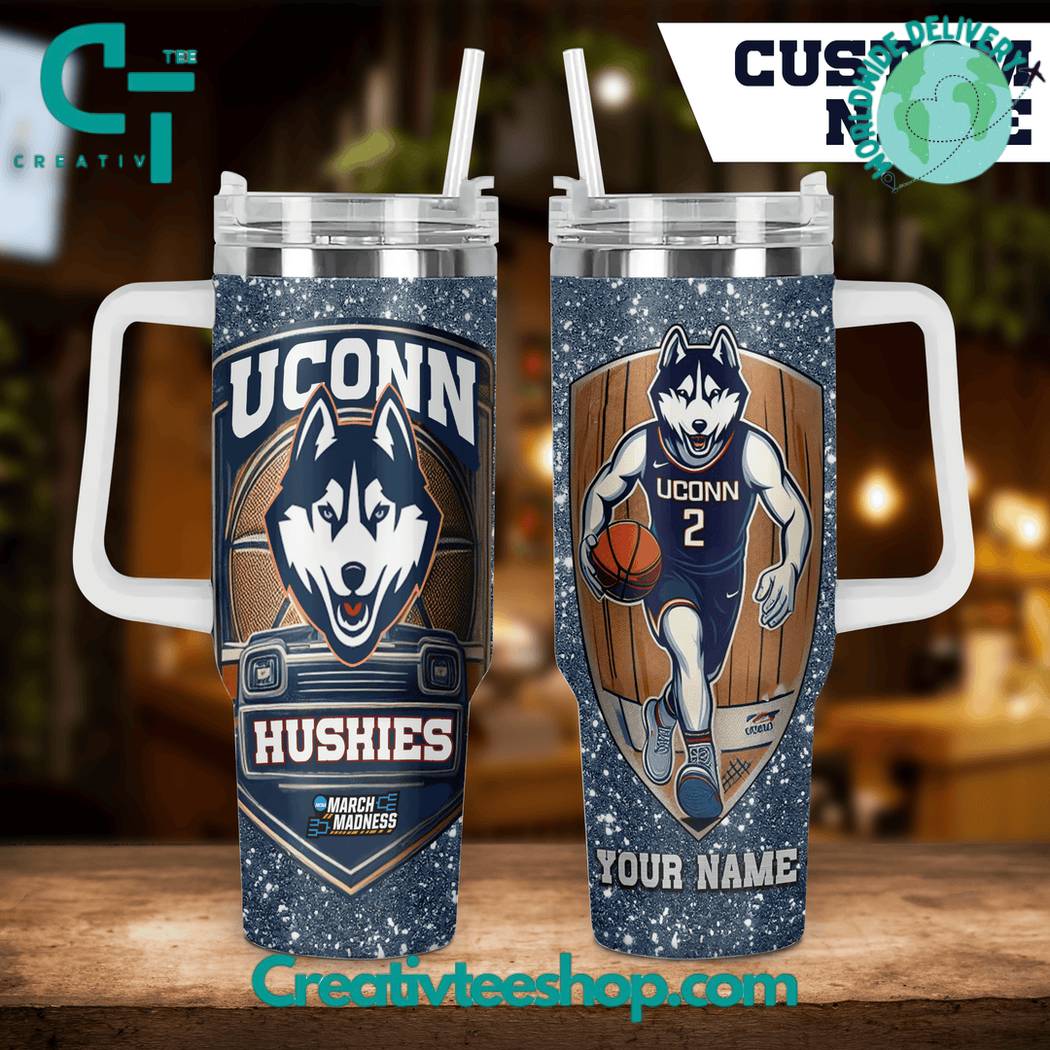 Uconn Huskies Basketball NCAA Custom Stanley Quencher 40oz Stainless Steel Tumbler With Handle